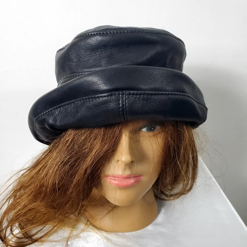 Vintage Black Leather Bucket Hat - Picture 6 of 7